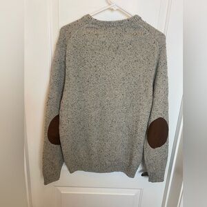Crown & Ivy Mens Medium Speckled Grey Knit Sweater Brown Patched Elbows
